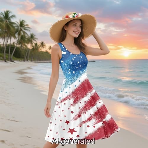 Image of Dreaweet Casual Sleeveless Dresses for Women Girls, Round Neck Tank Dresses with Pockets Summer Sundress Size XS-4XL
