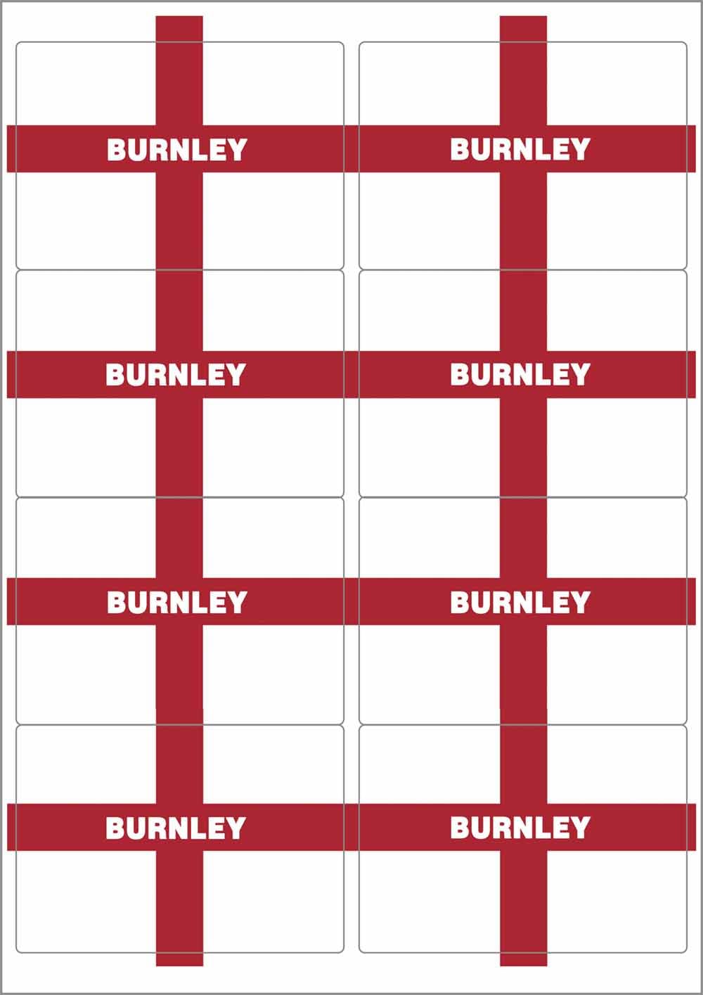 Burnley England Flag Rectangular Matt Paper Stickers A4 Sheet of 8 (Each Sticker is 99mm x 68mm)