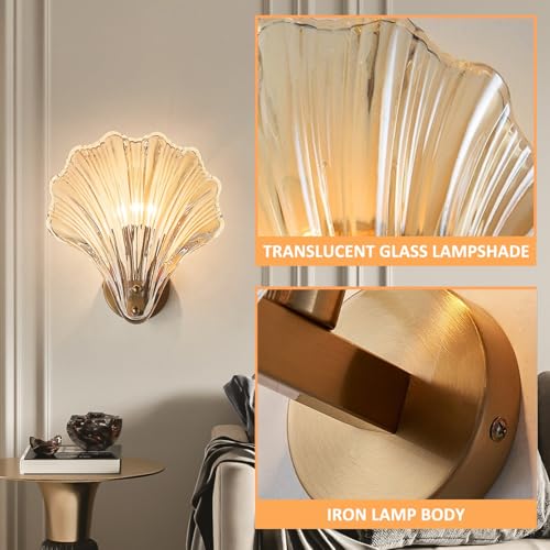 zhxinashu Shell Shaped Wall Light, E14 Glass Indoor Wall Lights for Living Room Art Deco Wall Sconce - Image 2