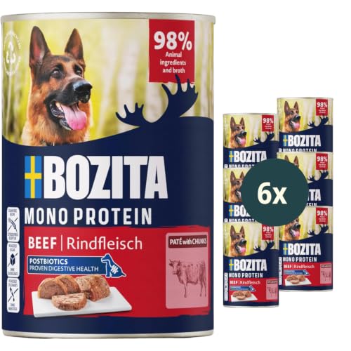 Bozita Dog Paté Rind 6×400 g – getreidefreies Singleprotein Nassfutter für Hunde mit Postbiotika – vollwertige Rezeptur in saftiger Pastete - ohne künstliche Zusatzstoffe