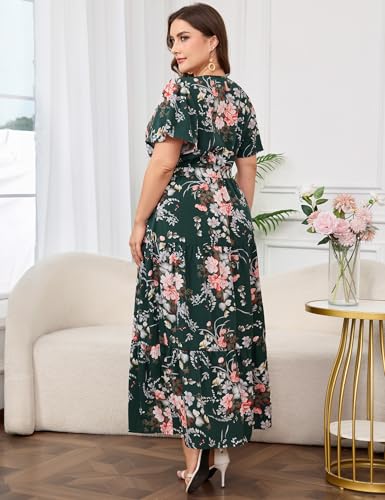 Image of ShopWonder Womens Plus Size V Neck Wrap Maxi Dress High Waist Ruffle Summer Casual Dress with Belt