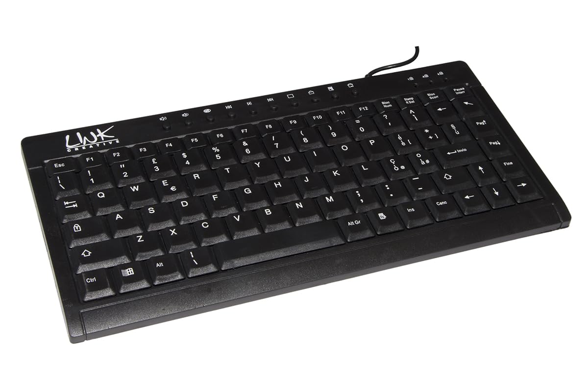 Kit Clavier USB Italien 108 Touches + Mini Souris Optique USB - LINK, Noir, Design Sobre