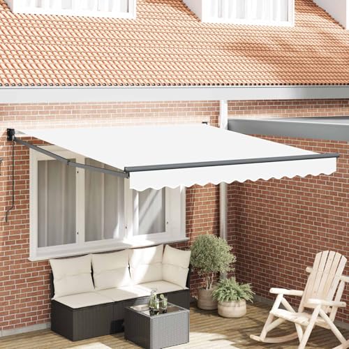 Store banne manuel 300x250cm en polyester blanc pour ombrage extérieur - 3