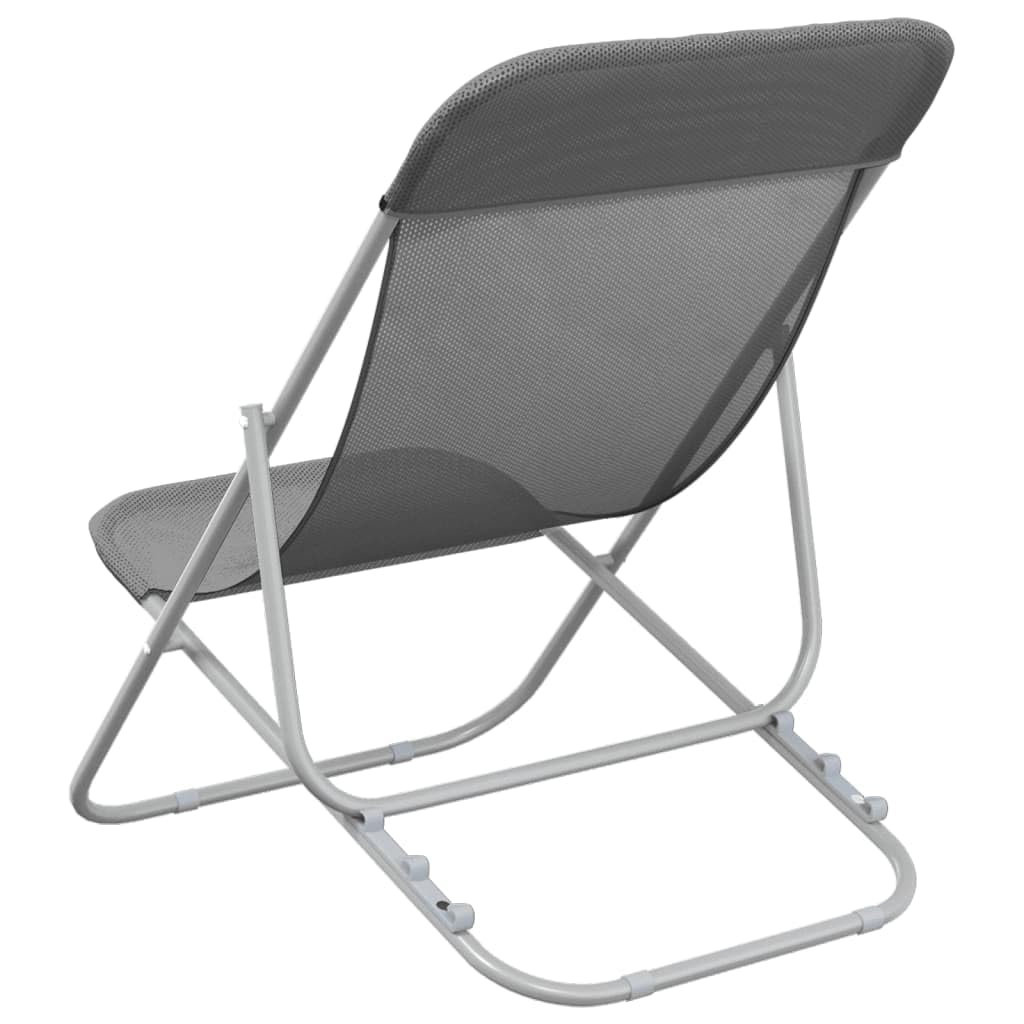 Strandstühle 2er Set Grau Textilene Pulverbeschichteter Stahl Outdoor Relaxliegen Gartenliegen Klappbar Poolliege Balkonliege Terrasse Camping Liegestühle