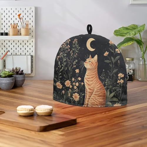 Image of Cat Leaf Tea Cosy with Hanging Loop Home Kitchen Accessory Tea Pot Dust Cover Breakfast Warmer Insulated Kettle Cover