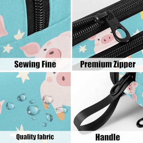 Image of Fustylead Cute Piglets and Stars Pencil Pen Case Stationery Bag 3 Compartments School College Office Organizer Cosmetics Bag