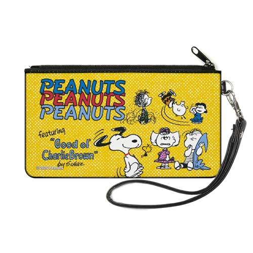 Buckle-Down Carteira Peanuts, estojo com zíper, turma do Snoopy com o bom e velho Charlie Brown em poses, amarela, lona.