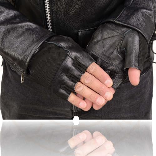Image of Milwaukee Leather SH198 Men's Black Flame Embroidered Fingerless Gloves with Gel Palm