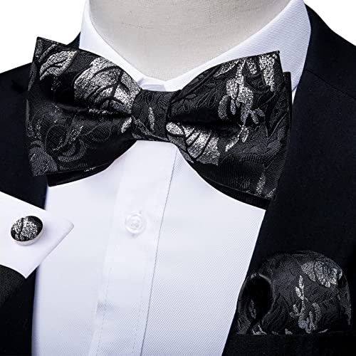 Image of DiBanGu Paisley Pre-Tied Bow Ties for Men Silk Adjustable Bowtie and Pocket Square Cufflinks for Wedding Party