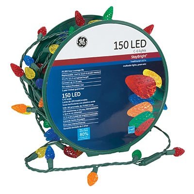 ge c5 led christmas lights - GE 150 LED C6 Stay Bright Multi-Color Lights Green Wire
