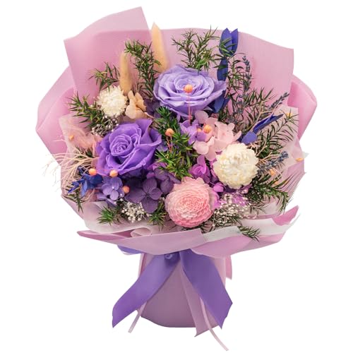 HUACHIPLUS Natural Eternal Flowers Gift: Preserved Flowers Bouquet, Anniversary, Birthday, Mom...