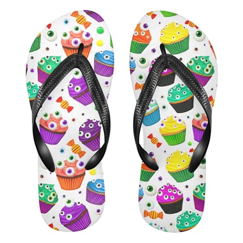 Burbuja Colorful Halloween Cupcakes Flip Flops for Women Men, Soft Thong Sandals Rubber Slippers for Pool Beach Essentials