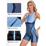 ATTRACO Women's Boyleg One Piece Swimsuit Polka Dot Athletic Bathing Suit Zip Swimwear Color Block - Image 4