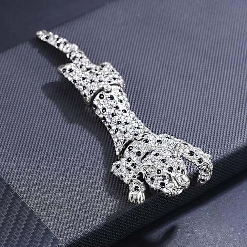 Image of Rhinestone Leopard Brooch Pin Retro Crystal Enamel Animal Cheetah Shoulder Brooch for Men Women