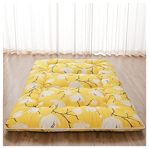 Zelladorra Japanese Floor Mattress, Futon Mattress with Portable Storage Bag, Roll Up Mattress Thick Tatami Mattress Suitable for Camping, Guest Room, Yellow Flower, Twin