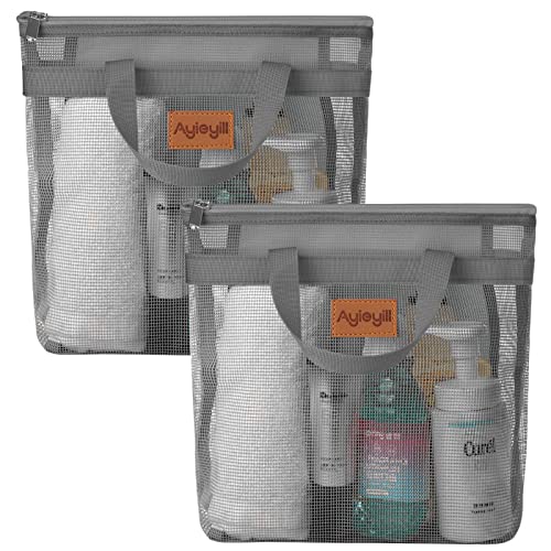 Kpx Shower Caddy Mesh Tote Bag, Mesh Shower Bag, Quick Dry Toiletry Bath Bag Portable, Hanging Bath Organizer For College Dorm,Beach, Gym, Swimming, Yoga And Travel (2Pcs, Dark Grey) #TOP13