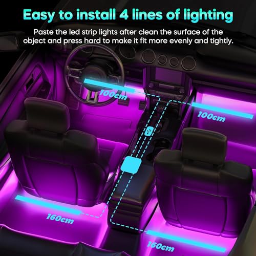 Winzwon Car LED Interior Lights, Gifts for Him Her, Car Accessories for Men Women, Car LED Strip Light with USB Port APP Control, Car Stuff Lighting Kits Decoration Car Atmosphere Lights