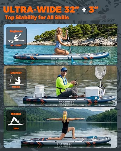 Image of Skatinger 11'6x35 inch Super Wide Inflatable Paddle Board, Ultra Stable Stand Up Paddleboards for 450lb /3 People /Family /Big Size w /Shoulder Strap, 100L Backpack, Ultra-Light All-Round Sup Board
