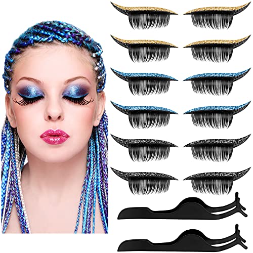 Swiffen 6 Pairs Reusable Eyeliner Eyelash Sticker with Colorful Eyeliner Eyelash Stickers Eyelid Eyelash Makeup Stickers Adhesive Eye Line Strip Stickers with 2 Black Eyelash Tweezers for Women