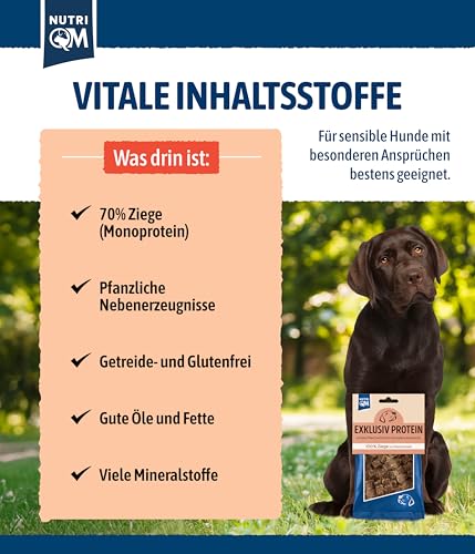 NutriQM® Exklusiv Protein Hundesnack Ziege | 5 x 100 g | Monoprotein & Getreidefrei | Hundeleckerli für Sensible Hunde | Ohne künstliche Zusätze | Ideal als Trainingsleckerli | Made in Germany
