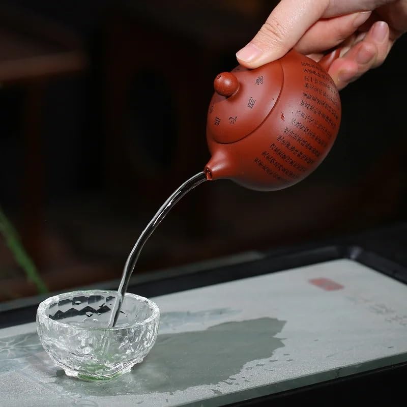Teekanne, Reise-Teesets, Keramik-Teekanne 150 ml, handgefertigt, mit buddhistischen Schriften verziert, lila Teekanne, kleines Fassungsvermögen, traditioneller chinesischer Kessel für Puer-Oolong-Te
