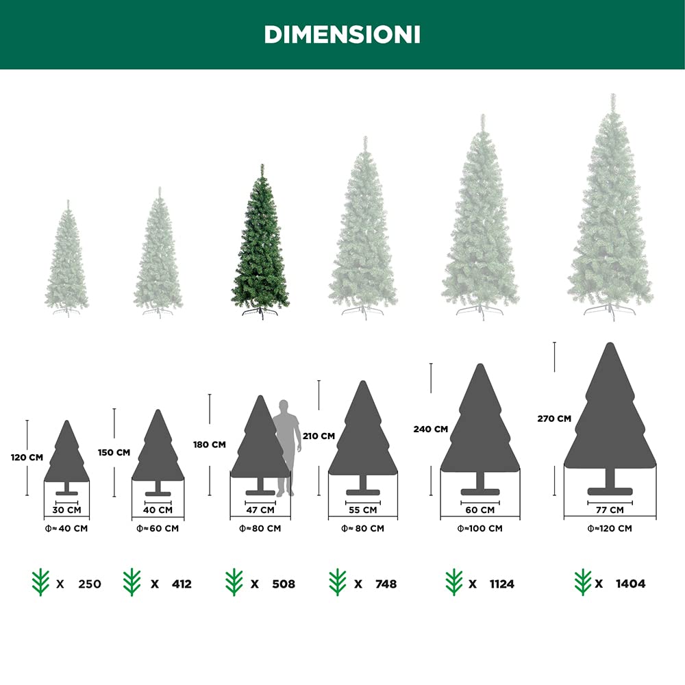 Nataland Albero di Natale Artificiale Verde Slim Modello Avert Altezza 180 Cm, Abete Super Folto con Effetto Realistico e Rami Con Aghi Anticaduta