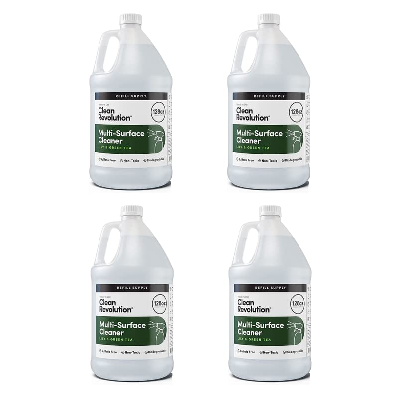 Image of Clean Revolution Multi Surface Cleaner Refill Supply, Non-Toxic, Eco-Friendly & Plant-Based, Ready to Use, Lily & Green Tea, 128 Fl Oz (Pack of 4)