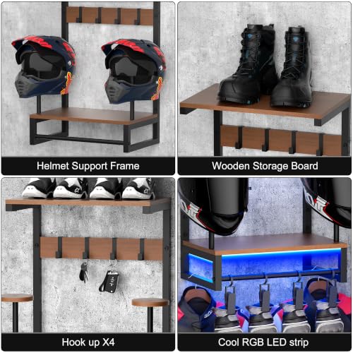 Image of Helmet Wall Mount Holder with RGB Light Strip,2-Helmet Capacity