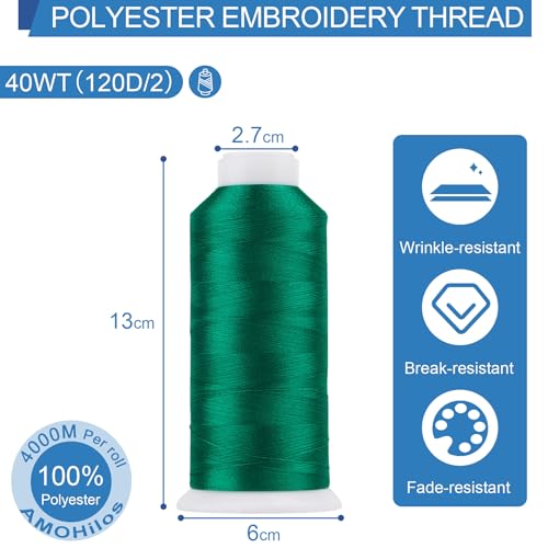 Image of High Tenacity Polyester Embroidery Machine Thread 40WT(120D /2) 4000M Per Spool for Commercial and Domestic Embroidery Machine (Dark Amazon-1979)