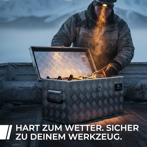 CargoVA - Wasserfeste Deichselbox - Mit Befestigung & Vorhängeschloss - Abschließbare Anhängerbox [50x17x20CM] - Transportbox