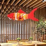 MIXL - Modern Fish Shaped Large Hanging Pendant Light,Farmhouse Floating Ceiling Lamps Indoor,Adjustable Chandelier with Red Fabric Lampshade for Kitchen Restaurant(23.62" L)