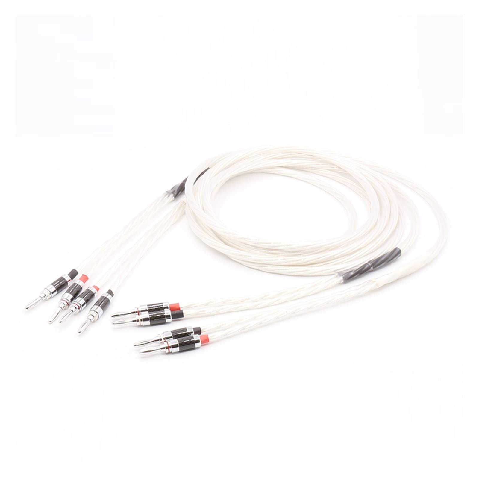 Paire De Câbles Enceintes Hifi – Argent Massif – Fiches Bananes Rhodiées – Neuve