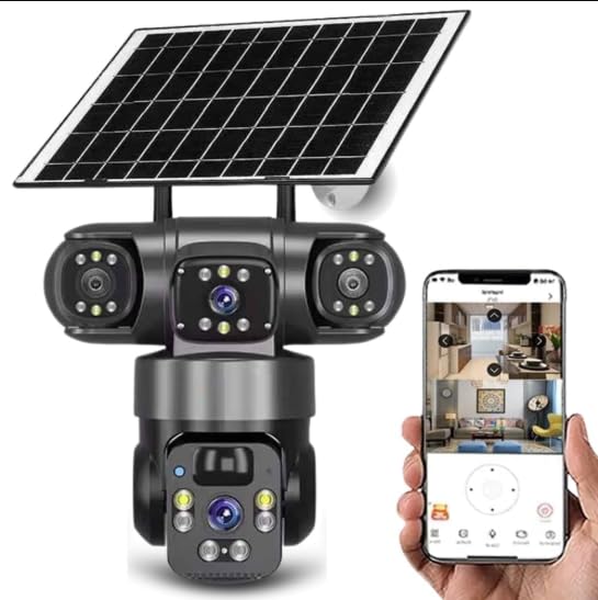 Image of DDLC 3 Lens Solar Powered Outdoor Security Camera | WiFi PTZ Camera for Home | Pan Tilt Zoom | Night Vision | Motion Detection | Mobile App