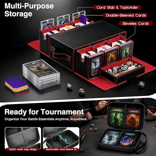 Image of 7-in-1 Commander Deck Box with Battle Case, 6-Deck Modular Card Storage Vault for MTG, Holds 600+ Double-Sleeved Cards, 35PT Magnetic Card Holders & 24 Dividers for TCG Game Night & Tournament