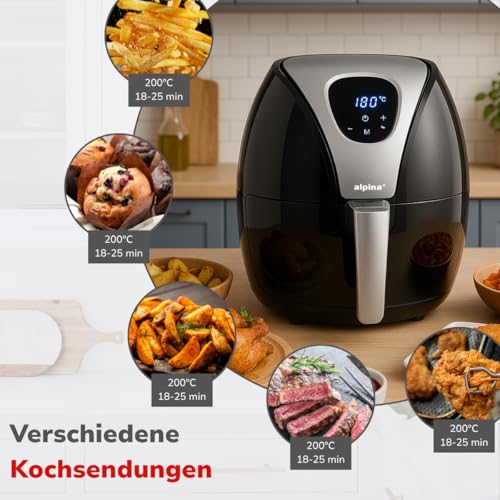 alpina Heißluftfritteuse 2.4L - Airfryer 1500W - Heissluftfritteuse für Braten, Frittieren und Grillen - 80% weniger Fett - Geeignet für 2… – Ansicht 4