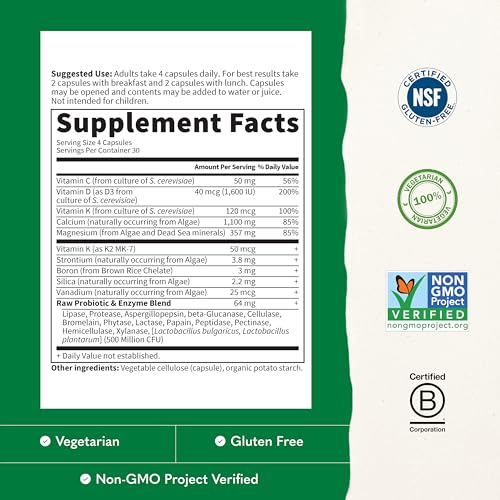 Image of Garden of Life Raw Calcium Supplement for Women and Men - Vitamin Code Made from Whole Foods with Magnesium, K2, Vitamin D3 and Vitamin C plus Probiotics for Digestion, 120 Capsules