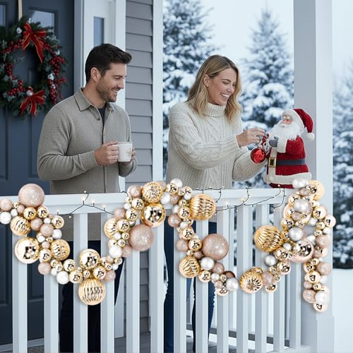 Motionchic 9.8 Ft Christmas Ball Garland Ornaments Bauble Garland Glitter Shatterproof Christmas Tree Ball Ornaments for Xmas Party Supplies Home Indoor Outdoor Decoration(Champagne Gold) by Motionchic - Image 5