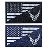 2 Pack Reflective US Air Force Wings Flag Patch Clothes Hat Patch Team Military Patch with Hook & Loop Fastener Patch (Mix-1)