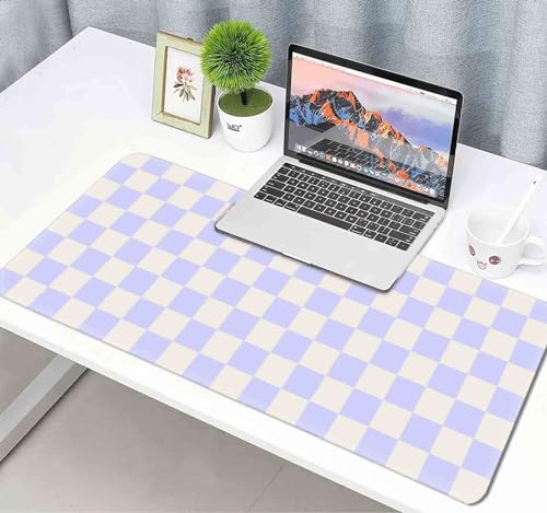 Image of Pastel Purple Checkered Desk Mat, Aesthetic Pink Pattern Office Decor Extra Large Mouse Pad, Laptop Pad Mat, Game Mat, 35.4 x 15.7 in