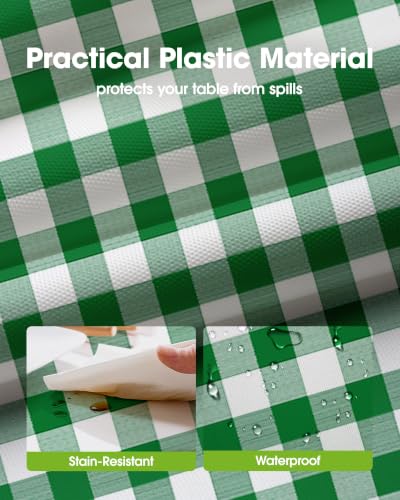 Image of Pureegg Premium Use and Throw Table Covers 10 Pack 54x108 Inch Black for Rectangular Tables, Green Plaid