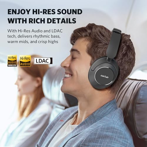 EarFun Wave Pro Active Noise Canceling Headphones, Wireless Over Ear Bluetooth Headphones, LDAC Hi-Res Sound, 5 Mics AI Clear Call, 80H Playtime, Multipoint Connection, Comfort Fit, Custom EQ via App - Image 5