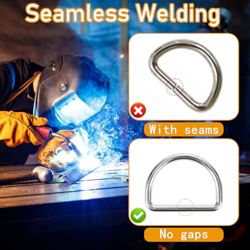 Aiyorse 9 Stück D-Ring 25mm Halbrunder D-Ring Taschenzubehör Metall-D-Ring Nahtloser Stahl Halbringe D-Ringe für Halsbänder,Karabiner,Gurtbänder,Taschen,Hundeleine,Hand-Diy-Zubehör