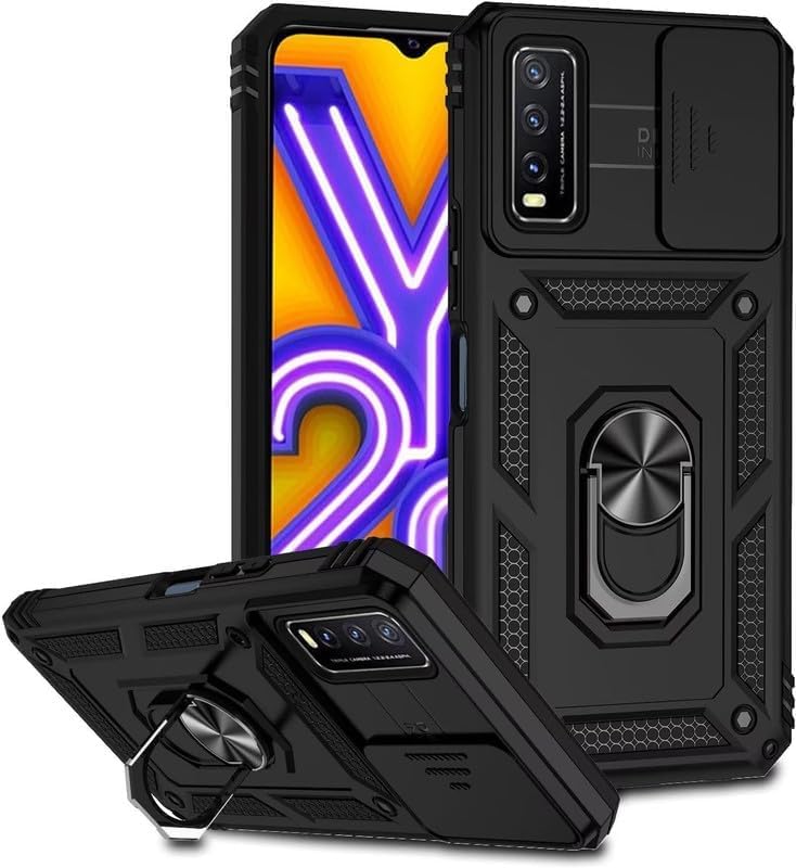 Image of MoreFit Hard Dazzle Compatible with Vivo Y20i, Hybrid Shockproof Bumper Defender Cover, Kick Stand Hybrid Desk Stand for Vivo Y20i / Vivo V2027 - Shutter Black