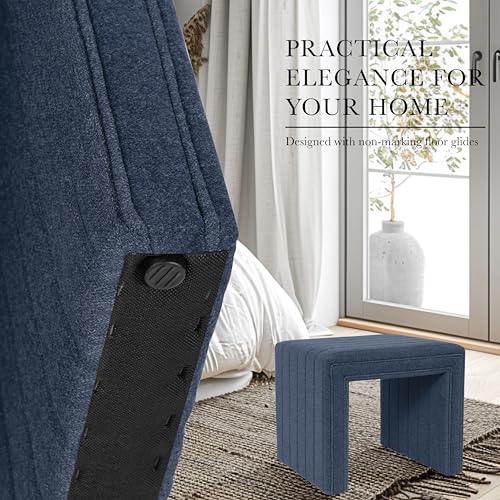 Image of HomePop 19 inch Modern Channel Tufted Ottoman - Blue Woven Fabric