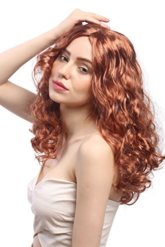 WIG ME UP - SAR065-P130 Perücke Damen Karneval Fasching wellig Locken Volumen Mittelscheitel Kupferrot Rot ca. 50 cm