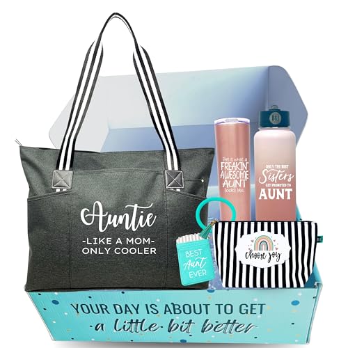 Caja de regalo personalizada para tía con bolsa tote y regalos surtidos
