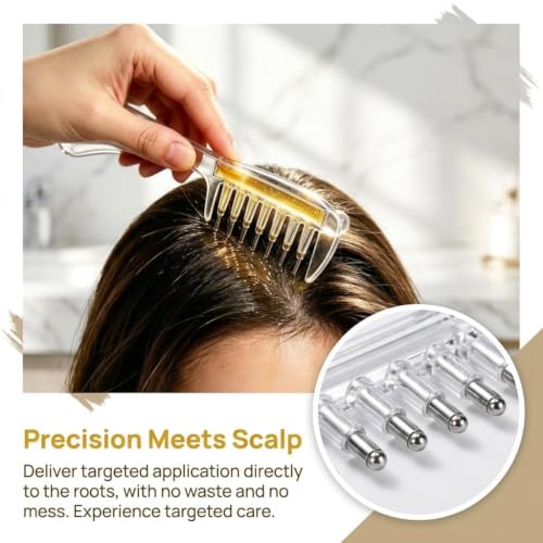 Buy OVANSIC Hair Oil Applicator Comb 3 Piece Set, Scalp Massager Comb with Metal Ball Tips, Root Hair Oil Applicator, Precision Scalp Treatment Comb with Transfer Pipette and Silicone Storage Stand for Women Men Online at Low Prices in India - Amazon.in - Image 2