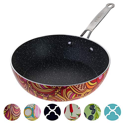 Decorative Non Stick Frying Pans Wok - Deep Skillets Induction Ready Hard Anodized