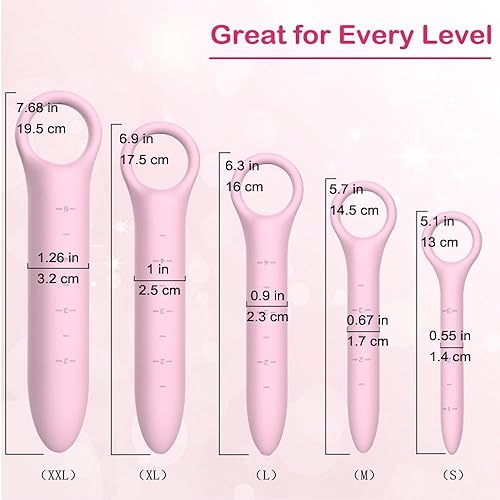 Miniatura 2 de Dilatadores de silicona para suelo pélvico para mujeres con escamas finas, paquete de 5 unidades, rosa con bolsa de almacenamiento, masajeador de