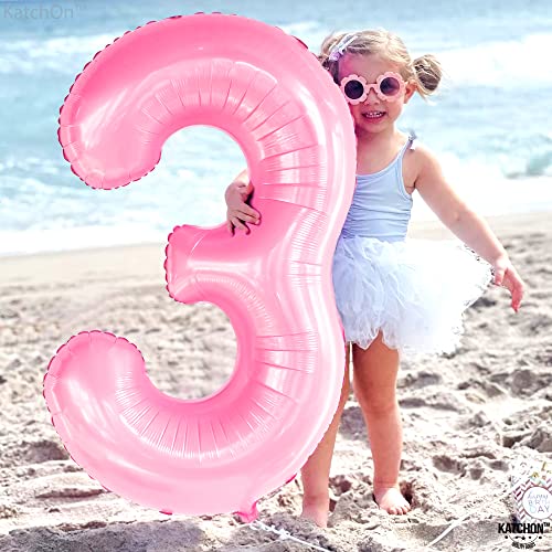 Image of KatchOn Pink Number 3 Balloon 40 Inch, Birthday Decorations